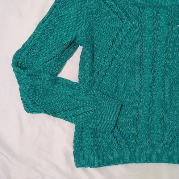 AEO Open Cable Knit Sweater, Color Aquamarine Size XL - Picture 5 of 12